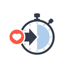 Stopwatch symbol with arrow. Launch, management, optimization, release concept icon with heart sign, favorite, like, love, care symbol