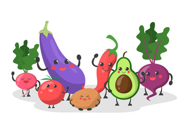 Funny cute vegetable with the happy face.Tomato, avocado