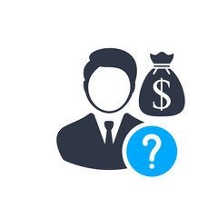 Financial Manager. Money management icon with question mark, help, how to, info, query symbol