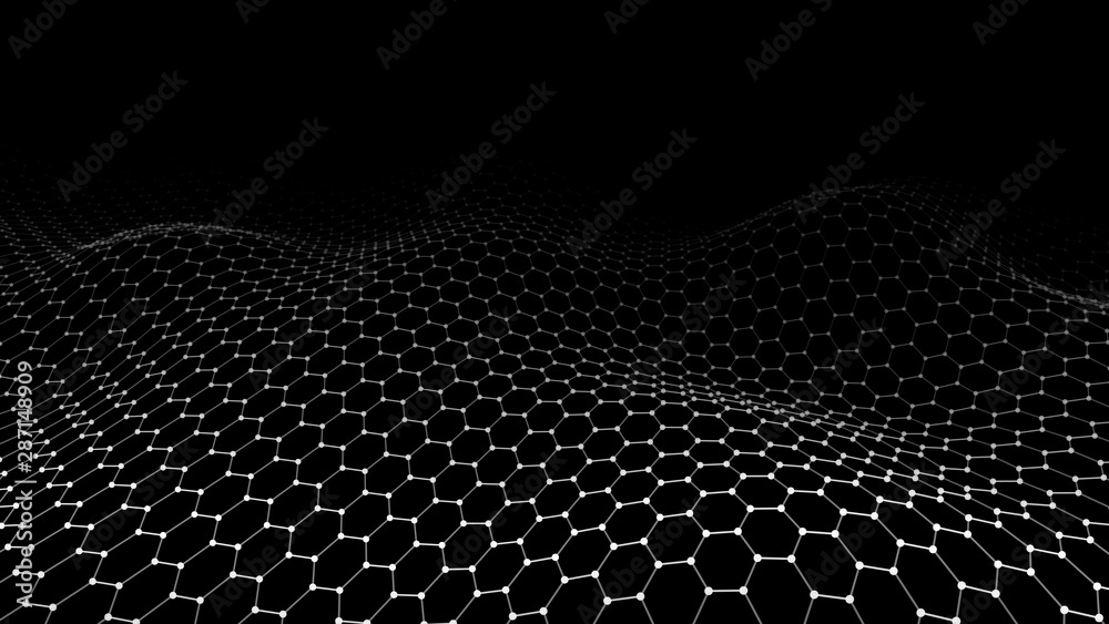 Poster Futuristic hexagon background. Vector technology background with dynamic wave. Big data visualization.