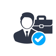 Job offer concept. briefcase. Management. Headhunting icon with check sign, approved, confirm, done, tick, completed symbol