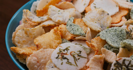 Japanese rice cracker on plate