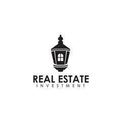 Real estate company logo design with using classic street lamp icon template