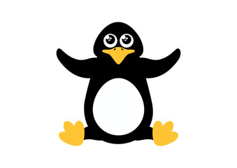Cute penguin vector icon. Penguin isolated on a white background. Little penguin cartoon character. Sitting penguin clip art