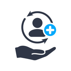 Full customer care service icon with add sign, new, plus, positive symbol