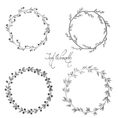 Black ink style floral wreath frame collection