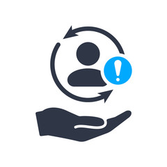 Full customer care service icon with exclamation mark, alert, error, alarm, danger symbol