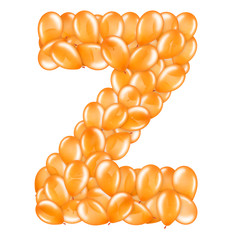 Orange letter Z from helium balloons part of English alphabet.