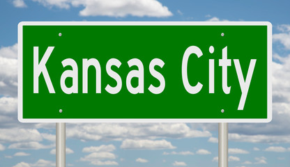 Rendering of a green highway sign for Kansas City