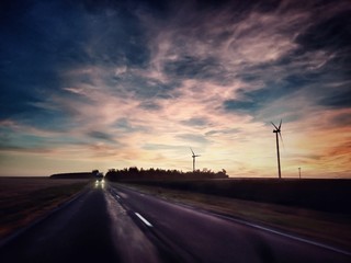 Couché de soleil d'un routier