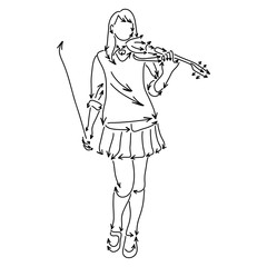 woman playing violin vector illustration sketch doodle hand drawn with black lines isolated on white background