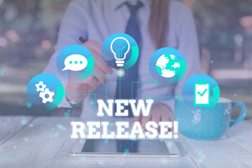 Handwriting text New Release. Conceptual photo announcing something newsworthy recent product...