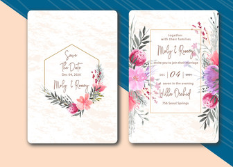 wedding invitation classic with floral watercolor