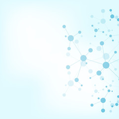 Abstract background of molecules. Molecular structures or DNA strand, genetic engineering, neural network, innovation technology, scientific research. Technological, science and medicine concept.