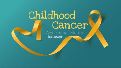 Childhood Cancer Awareness Calligraphy Poster Design. Realistic Gold Ribbon. September is Cancer Awareness Month. Vector