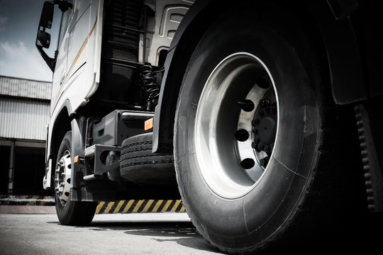Semi Truck Wheels Tires. Rubber, Vechicle Tyres. Freight Trucks Cargo Transport.	