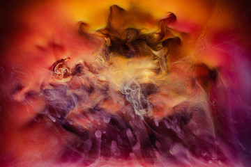 Ink water splash. Volcanic eruption. Multicolor steam effect. Creative art background.