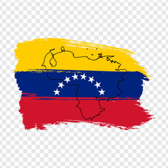 Flag Venezuela from brush strokes and Blank map Venezuela. High quality map Venezuela and flag on transparent background.  Stock vector. Vector illustration EPS10.