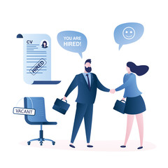 Human resource recruitment concept,chair with sign- vacant,happy male with sign hired on smartphone