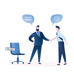 Businessman boss shakes hands with hired worker.Human resource recruitment concept