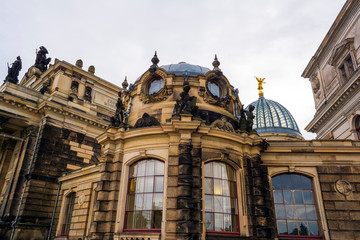 Fototapeta na wymiar Historic buildings at Bruhl Terrasse in Dresden
