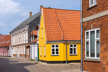 View into the small lanes of the idyllic town Ribe, Denmark