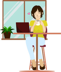 ショートヘアの女性　全身　イラスト