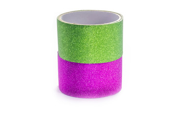 Green and pink christmas sticky tape on white background isolate