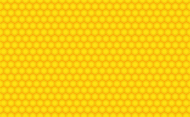 Abstract honeycomb repeated pattern in golden yellow. Geometric background or seamless pattern inspiration of hexagons, prismatic cells similar to beeswax frames or hive frames built by honey bees.
