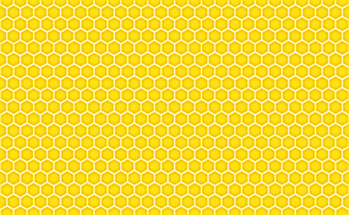 Abstract honeycomb repeated pattern in golden yellow. Geometric background or seamless pattern inspiration of hexagons, prismatic cells similar to beeswax frames or hive frames built by honey bees.