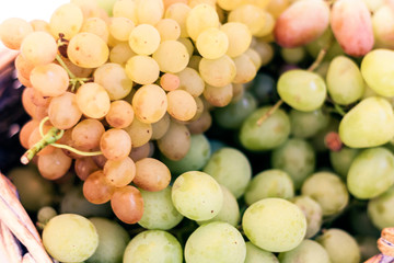 White and blue grapes background texture, autumn harvest.