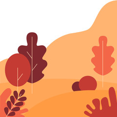 Autumn landscape, public park. Fall season in forest and city garden. Cartoon trees and bushes. Natural background