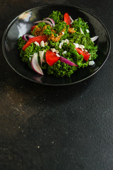 Healthy salad, tomato, lettuce leaf salad (mix micro greens, juicy snack) leaves mix. food background