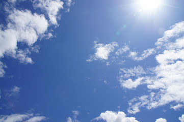 Naklejka na ściany i meble blue sky, white clouds, see the sun shining, background image
