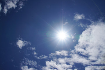 blue sky, white clouds, see the sun shining, background image