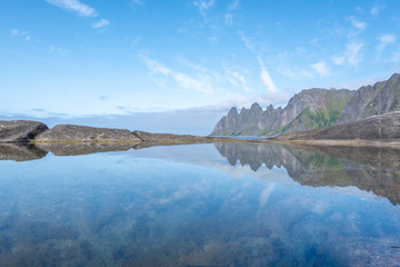 Tungeneset viewpoint of Devils Jaw, Senja island in Norway