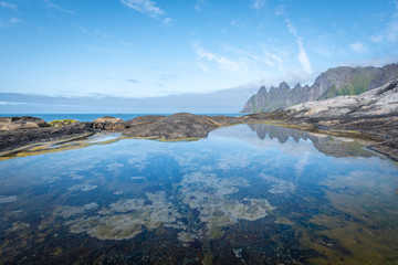 Fototapeta na wymiar Tungeneset viewpoint of Devils Jaw, Senja island in Norway