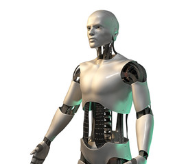 humanoid robot, cyborg isolated on white background (3d illustration)