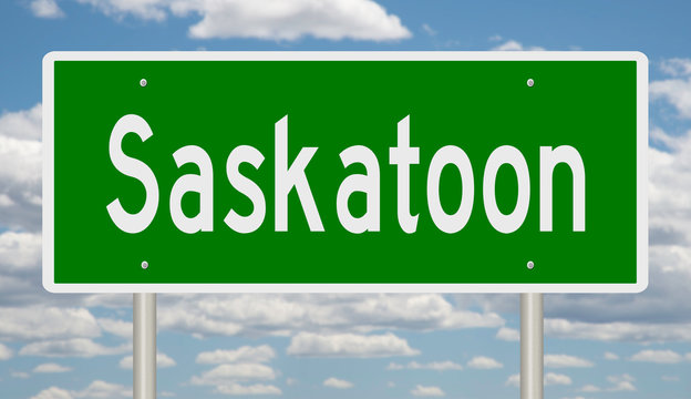 Rendering Of A Green Highway Sign For Saskatoon Saskatchewan 