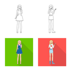 Vector design of posture and mood sign. Set of posture and female vector icon for stock.