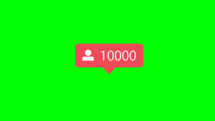 Counter, Follow Notification Symbol. Pink Button of Social Media on Green Screen (Chroma Key) Background.