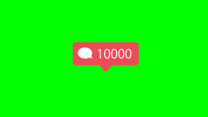 Counter, Comment Notification Symbol. Pink Button of Social Media on Green Screen (Chroma Key) Background.