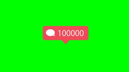 Counter, Comment Notification Symbol. Pink Button of Social Media on Green Screen (Chroma Key) Background.