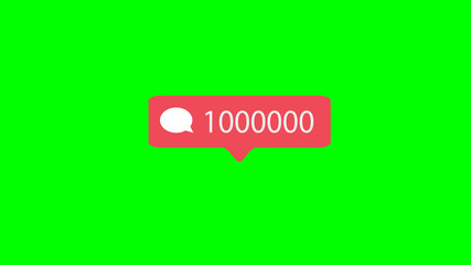 Counter, Comment Notification Symbol. Pink Button of Social Media on Green Screen (Chroma Key) Background.