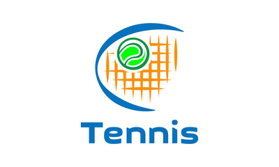Logo with a fragment of a tennis racket and a tennis ball
