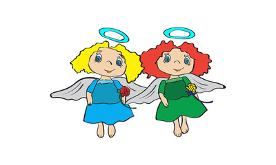 Two beautiful little angels with flowers in their hands.