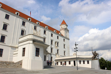 entrance to the white historical Bratislava castle