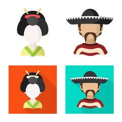 Vector illustration of imitator and resident sign. Set of imitator and culture stock symbol for web.