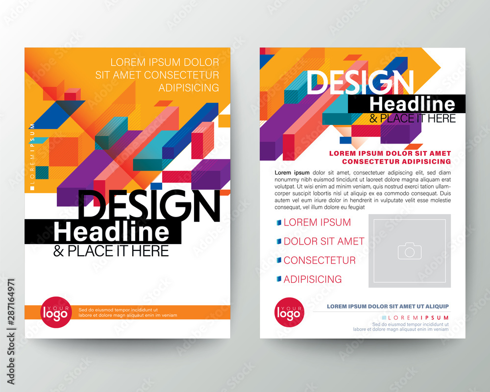 Wall mural modern yellow brochure cover flyer poster design layout vector template. colorful abstract isometric