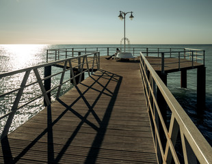 Wooden walkway over the sea in Xilxes, Castellón (Spain)